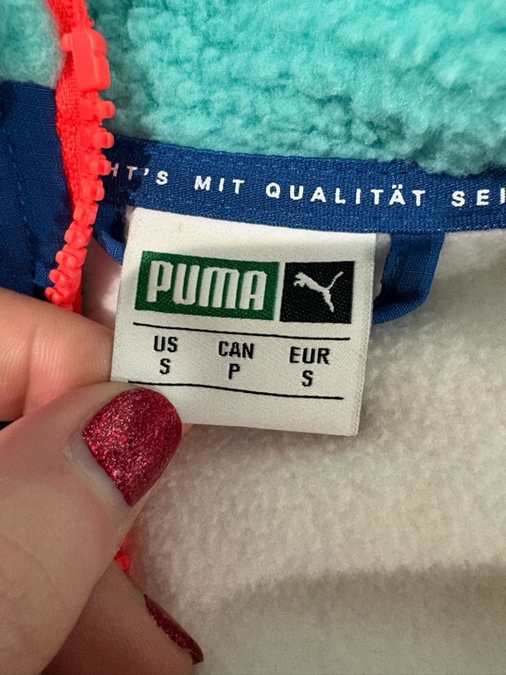 Puma Colorblock Sherpa Jacket in Teal, Navy, White & Orange - Picture 13 of 15